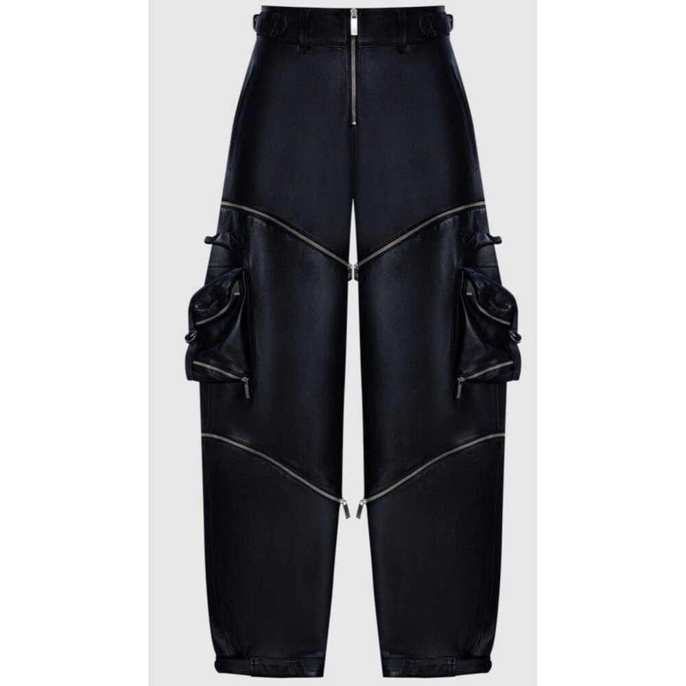 Off-White Black Zip Leather Cargo Pants NWT omjb034f23lea0011000 Size 46